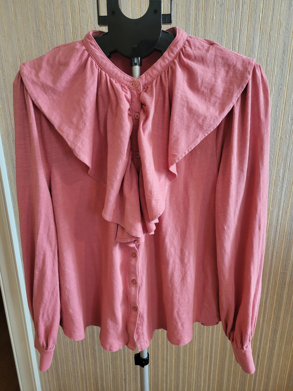 Boden Rose Pink Ruffle-Front Button Blouse 100%Cotton